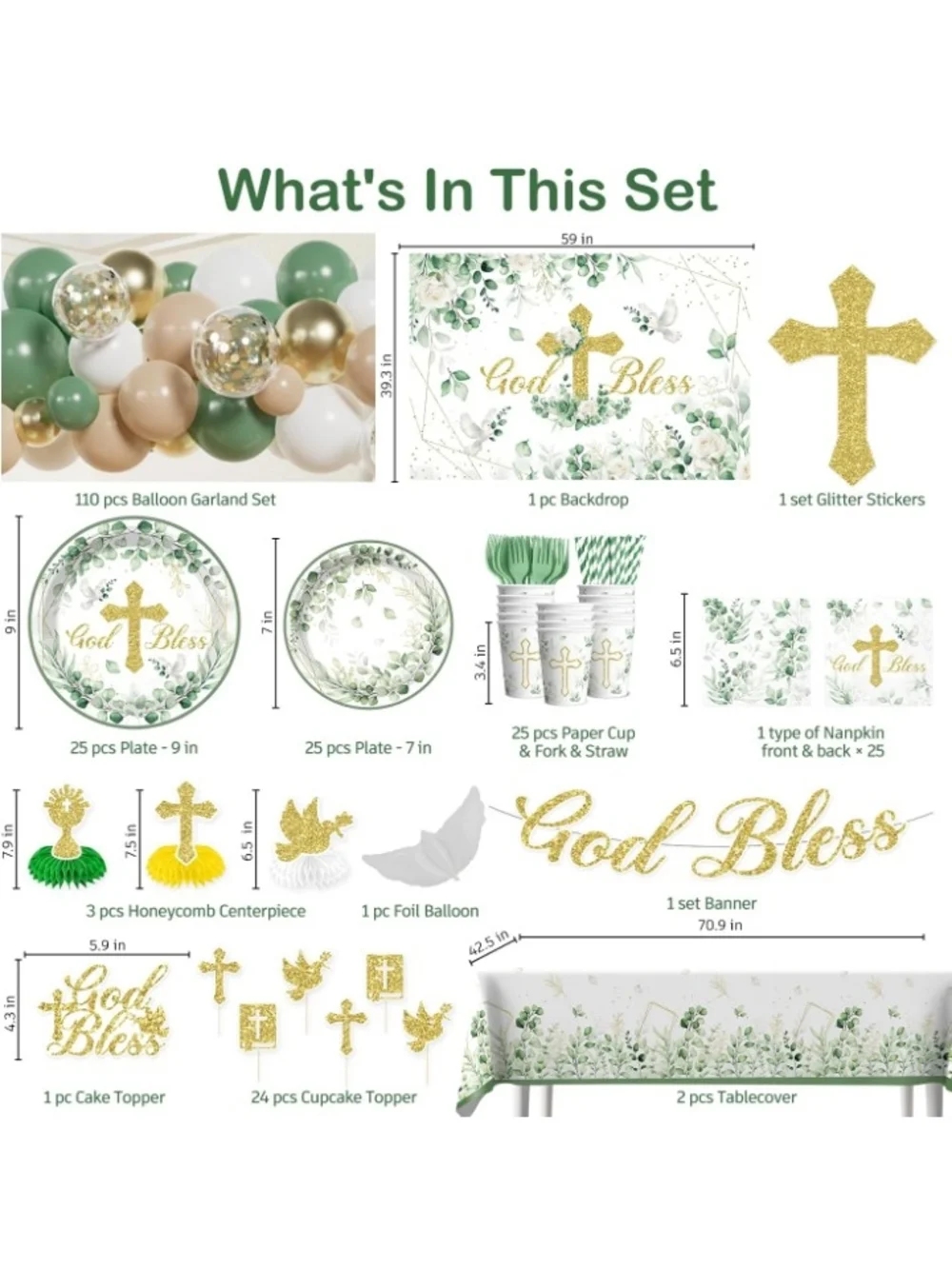 294pcs Baptism Decorations